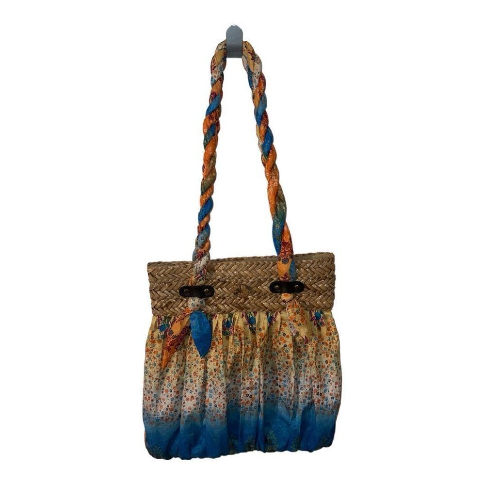 Cappelli Straworld Straw Purse Boho Handbag Tote Beach Vacation Fun Orange Blue - Picture 2 of 7